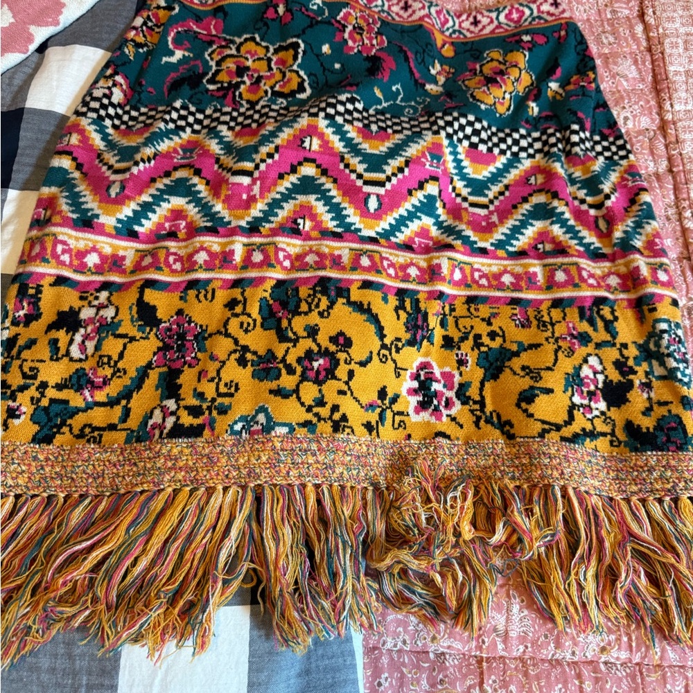 Anthropologie Multicolor Patterned Fringe Skirt